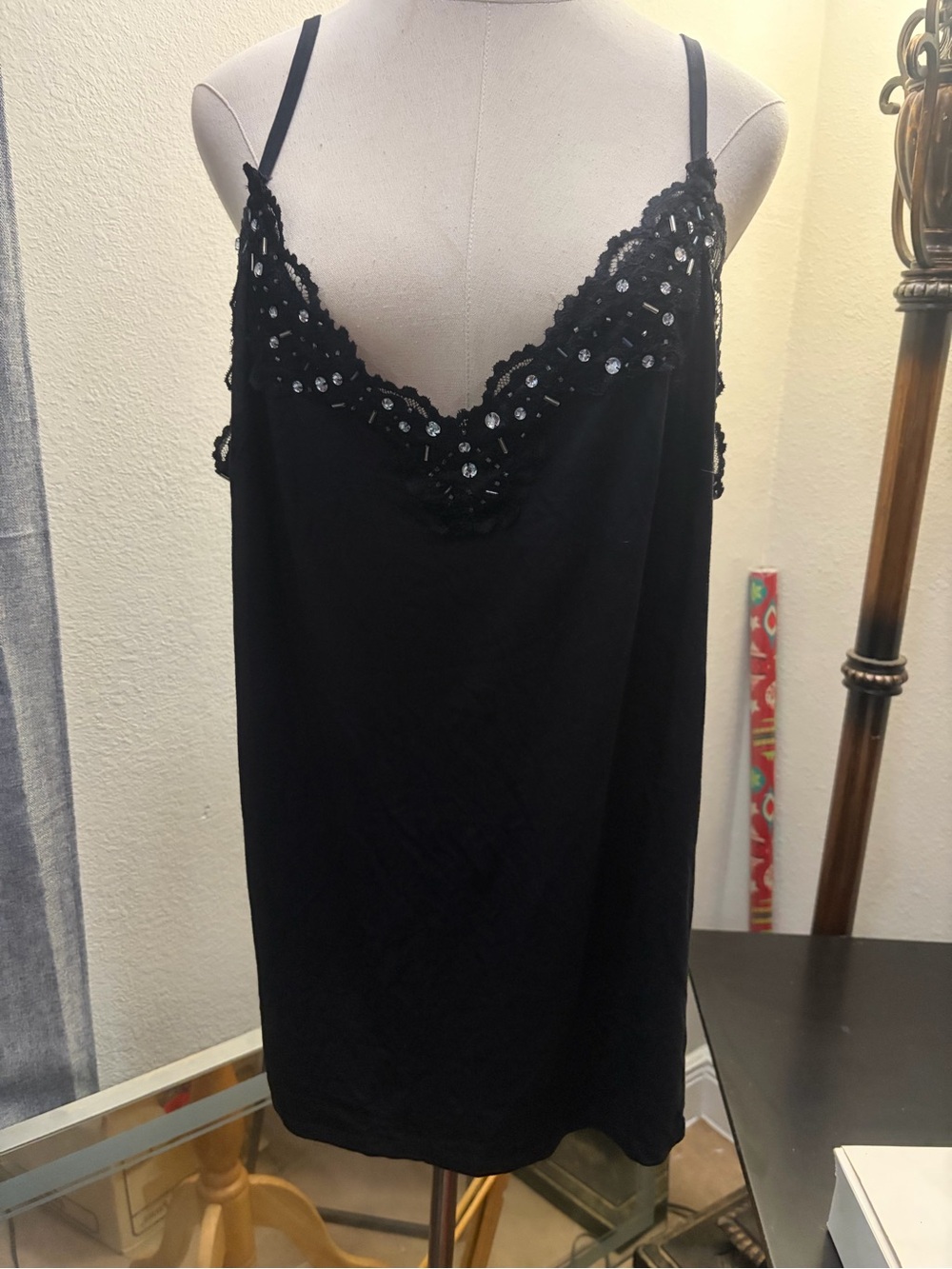 Lane Bryant Black Embellished Lace Trim Chemise
